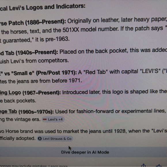 Levi's Vintage Orange Tag Dark Wash Denim Jeans Size 34” waist 29” leg. - Picture 4 of 5